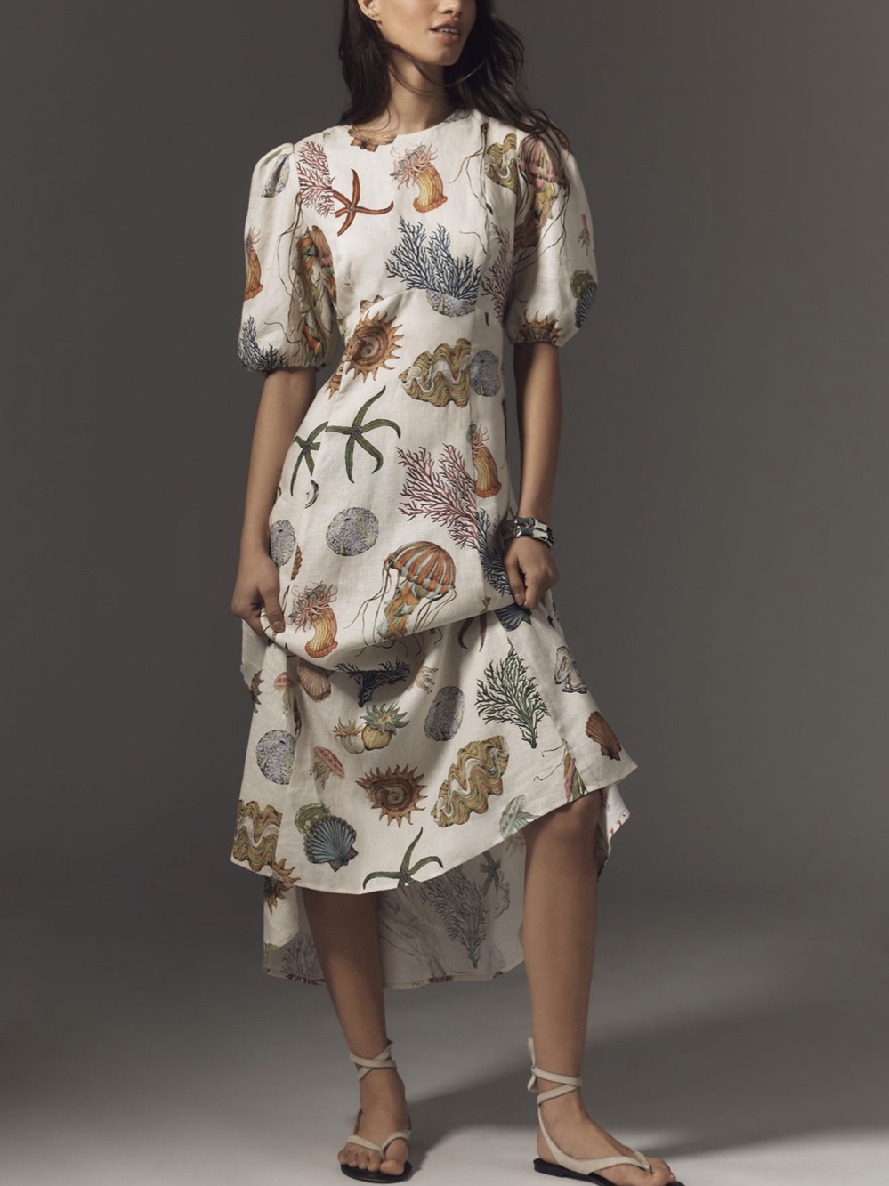 Alemais Sea Short Sleeve linen midi dress
